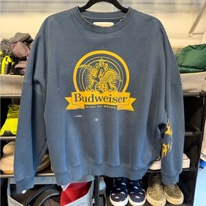 PacSun Men's Blue Crewneck Sweater with Yellow Graphic
